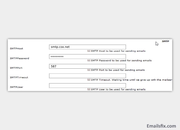 SMTP port & server hostname - Cox Webmail SMTP settings