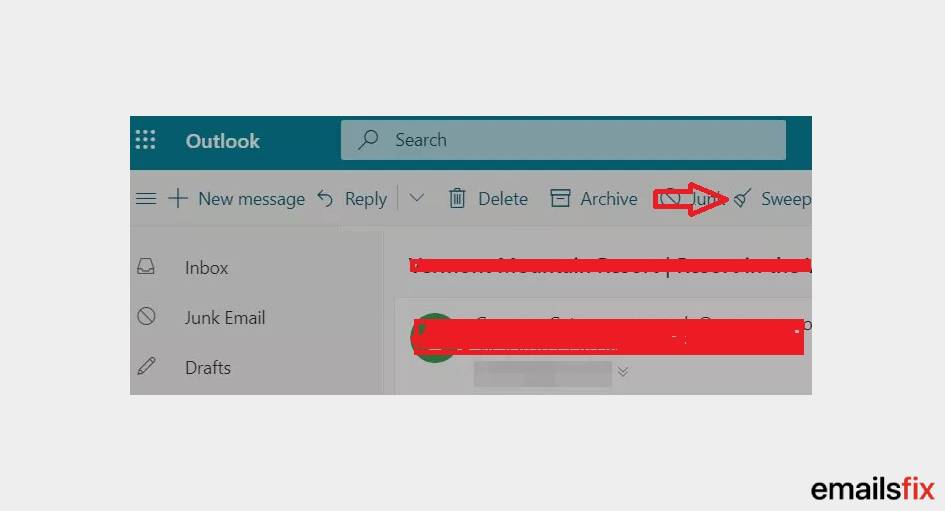 Select ‘Sweep’ - Block Email Address Outlook