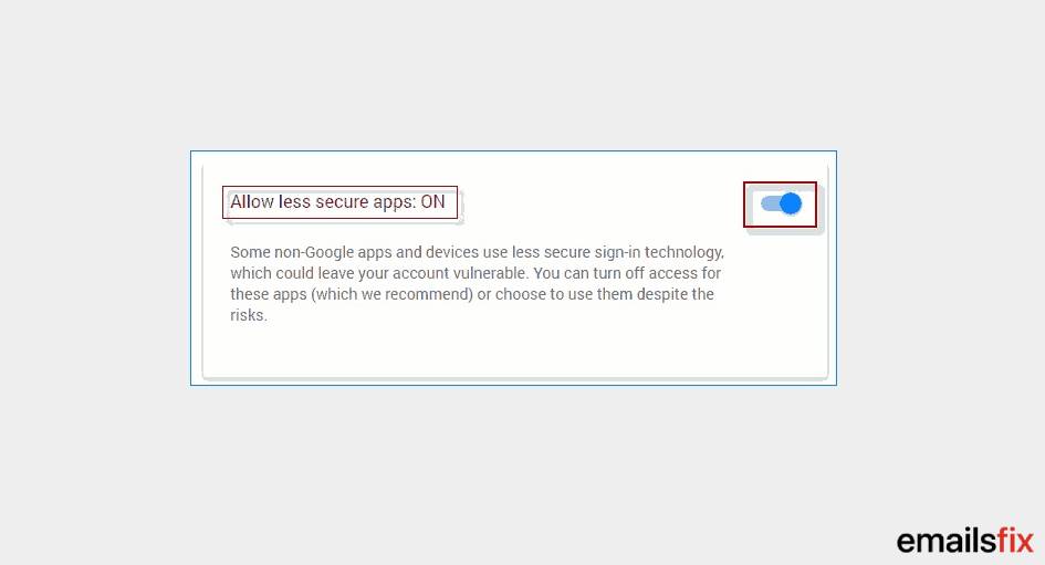 ‘Allow less secure apps’ option - Setup Gmail in Outlook 2016
